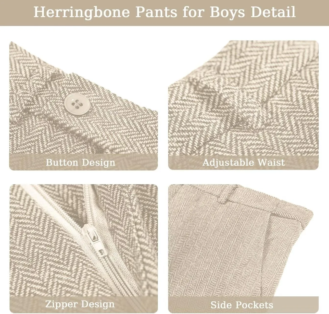 Boy's Suit Herringbone Tweed Blazer Slim Fit Kids Winter 1920s Retro Vintage Formal Wedding Prom Tuxedo Jacket Vest Pants Tie