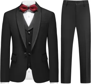 Boys Tuxedo Suit Set Slim Fit Sizes 4-18 Blazer Vest Pants 3 Piece Formal Wedding Outfit for Kids