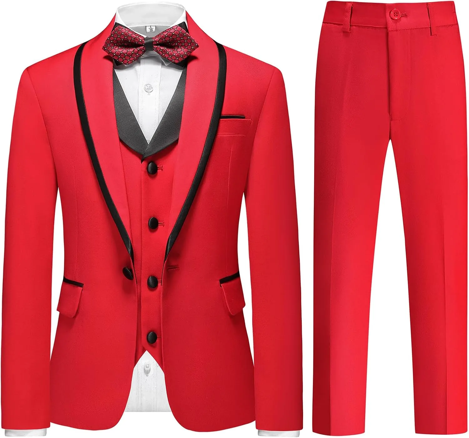 Boys Tuxedo Suit Set Slim Fit Sizes 4-18 Blazer Vest Pants 3 Piece Formal Wedding Outfit for Kids