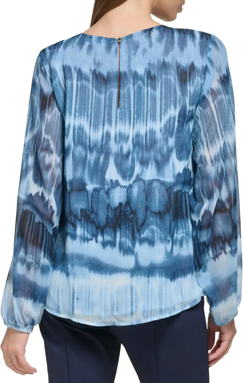 Calvin Klein Women's Everyday Long Sleeve Printed Shirred Front Blouse