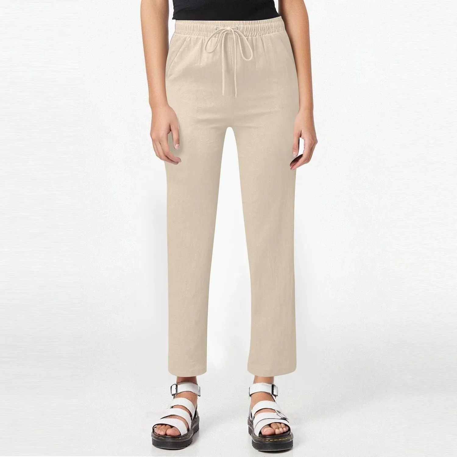 Capri Pants for Women Trousers, Petite Pants for Women Cotton Linen High Waisted Cargo Wide Leg Summer Petite