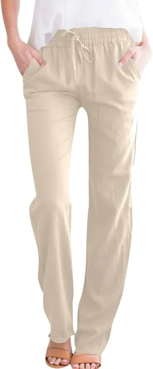 Capri Pants for Women Trousers, Petite Pants for Women Cotton Linen High Waisted Cargo Wide Leg Summer Petite