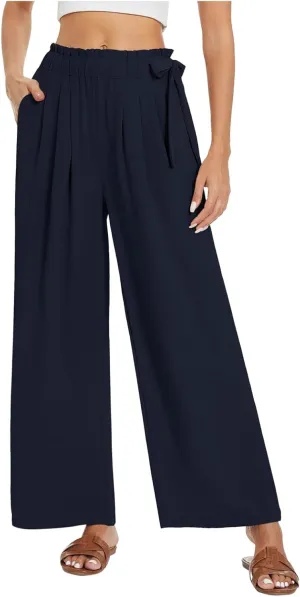 Cargo Pants Women Wide Leg Summer Trousers with Pockets Low Rise Cotton Linen, Petite Linen Pants for Women Baggy
