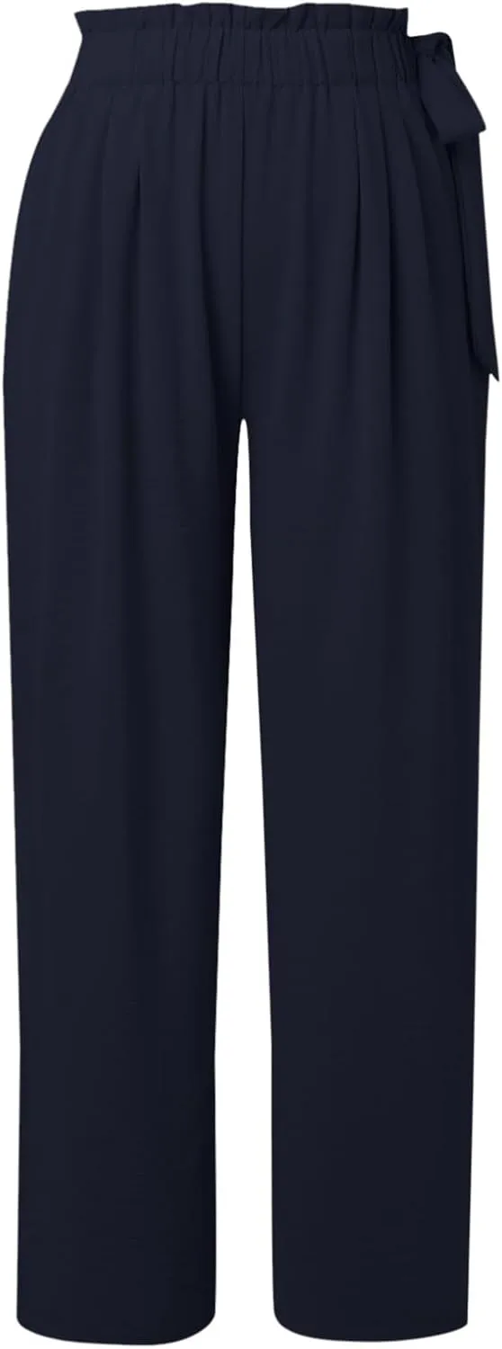 Cargo Pants Women Wide Leg Summer Trousers with Pockets Low Rise Cotton Linen, Petite Linen Pants for Women Baggy