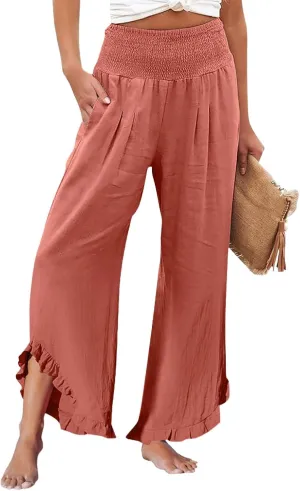 Cargo Pants Women,Womens Capris with Pockets Elastic High Waisted Linen Wide Leg Summer Pants for Women Trendy 2025