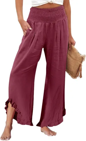Cargo Pants Women,Womens Capris with Pockets Elastic High Waisted Linen Wide Leg Summer Pants for Women Trendy 2025
