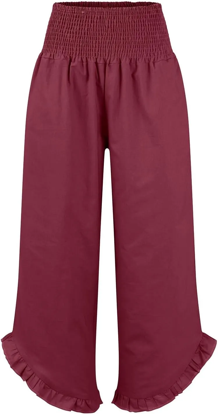 Cargo Pants Women,Womens Capris with Pockets Elastic High Waisted Linen Wide Leg Summer Pants for Women Trendy 2025