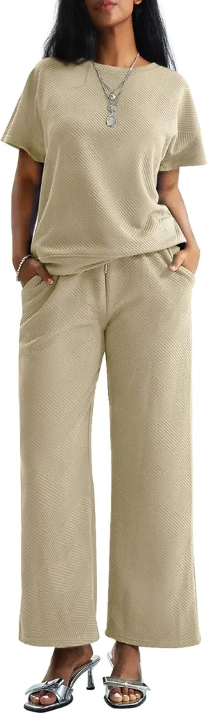 CHERFLY 2 Piece Outfits for Women Wide leg Pants Sets Loose Tracksuits 2025(Milk Apricot,L)
