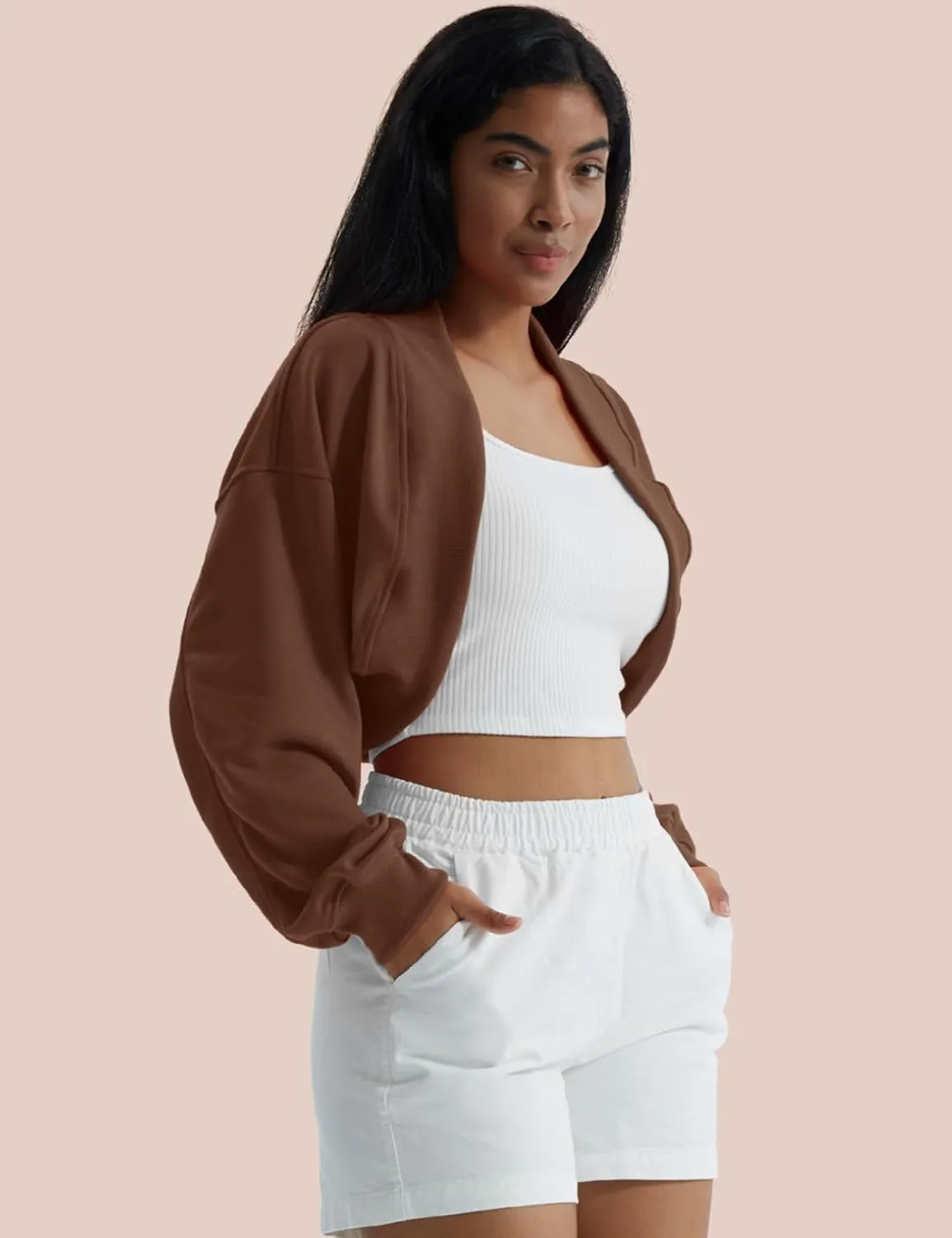 CHERFLY Womens Cropped Bolero Shrug Cardigan 2025 Batwing Y2k Sports Jacket Fall Outfits