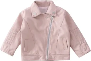 Children's Jacket Girl Boy Motorcycle Jacket Kid Outwear Solid Color Zipper Crop Coat Winter Coat Leather Windbreaker