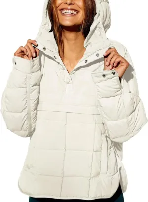 chouyatou Women's Quilted Pullover Puffer Jacket Packable Hooded Oversize Winter Coat Tops
