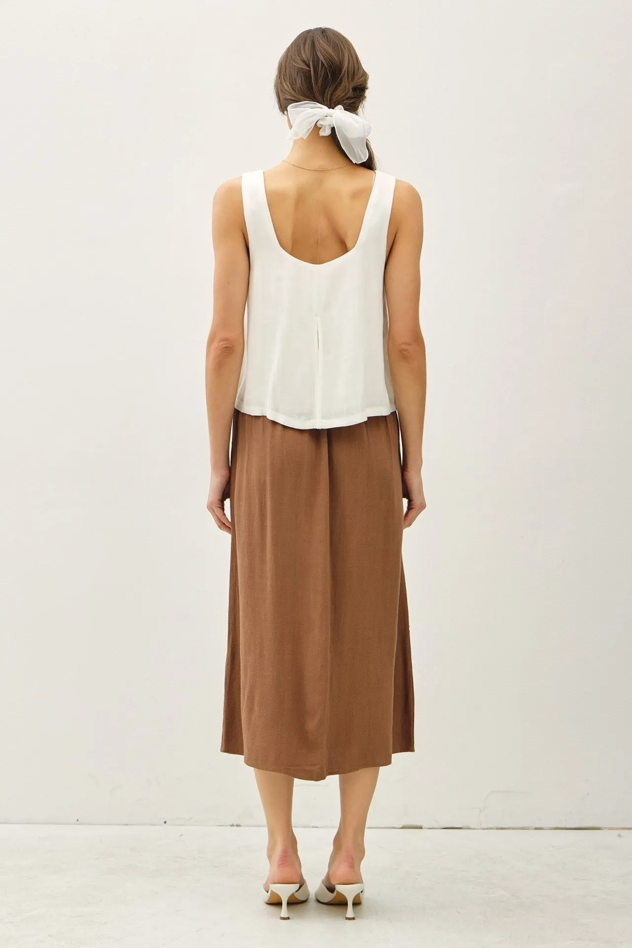 Coco Linen Blend Button Midi Skirt