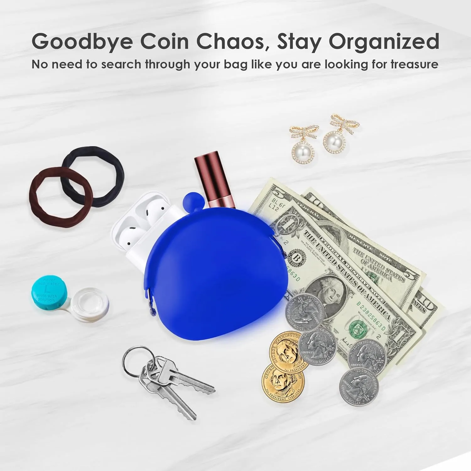 Coin Purse for Women  Silicone Small Coin Pouch with Kiss Lock for Coins, Keys, Lipstick, and Earphones  Mini Cute Change Purse, Coin Purse & Pouch for Daily Life, Cars, Travel, Party (Cobalt Blue)