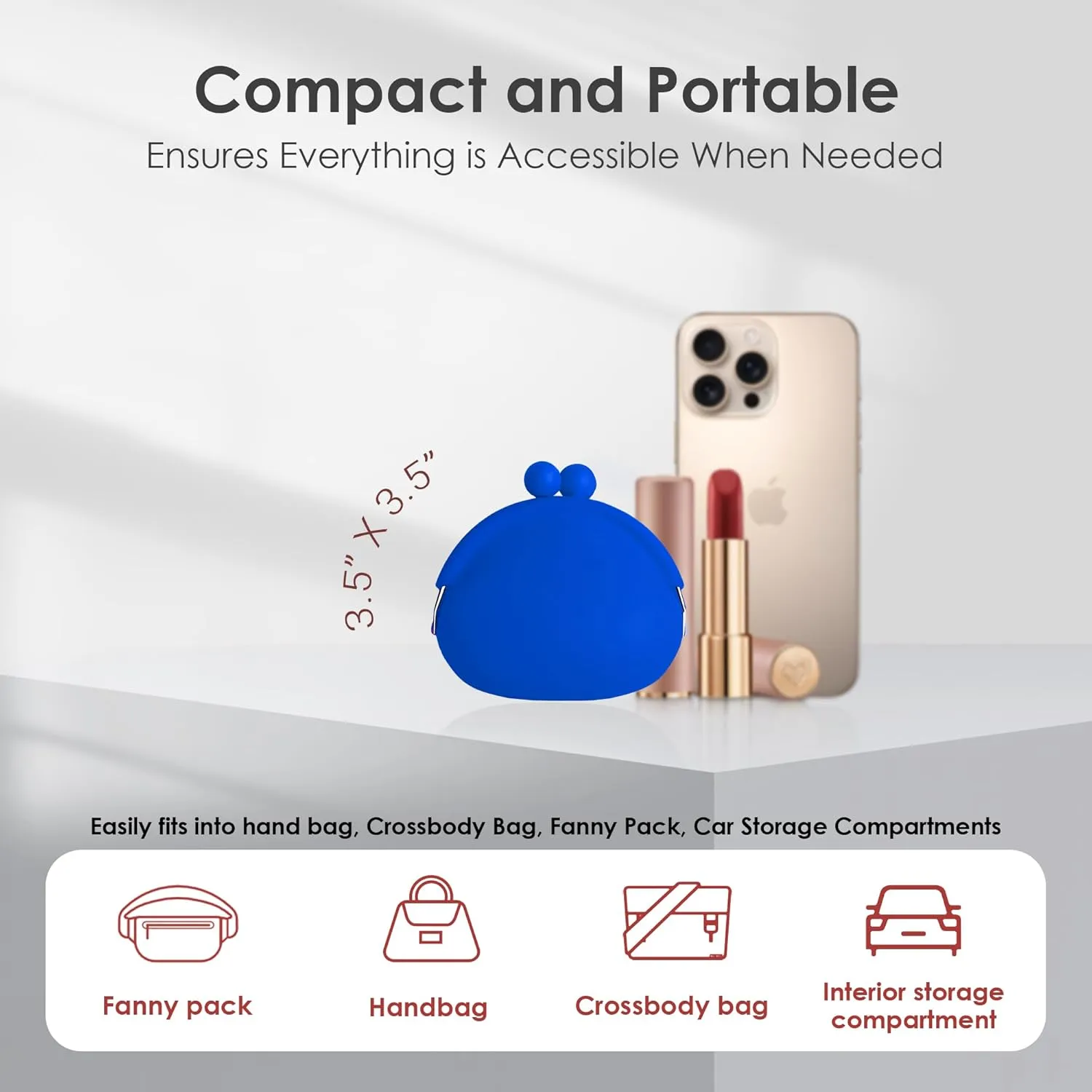 Coin Purse for Women  Silicone Small Coin Pouch with Kiss Lock for Coins, Keys, Lipstick, and Earphones  Mini Cute Change Purse, Coin Purse & Pouch for Daily Life, Cars, Travel, Party (Cobalt Blue)