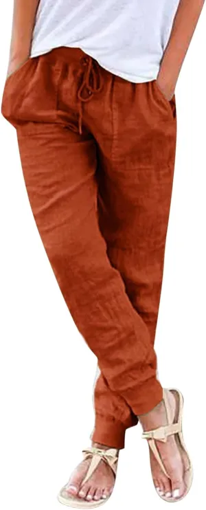Cotton Linen Casual Summer Capri Pants for Women Cropped Comfy Baggy Trousers with Pockets Palazzo Lounge Pants