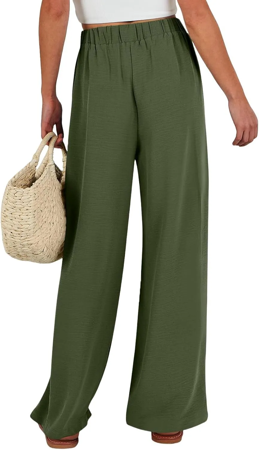 Cotton Linen Womens Capri Pants High Waisted Petite Trousers, Baggy Cargo Pants Women Cargo Wide Leg Summer