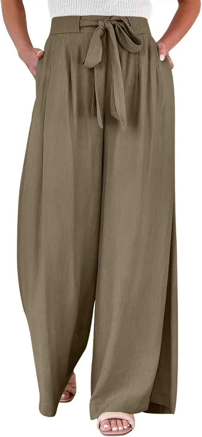 Cotton Linen Womens Capri Pants High Waisted Petite Trousers, Baggy Cargo Pants Women Cargo Wide Leg Summer