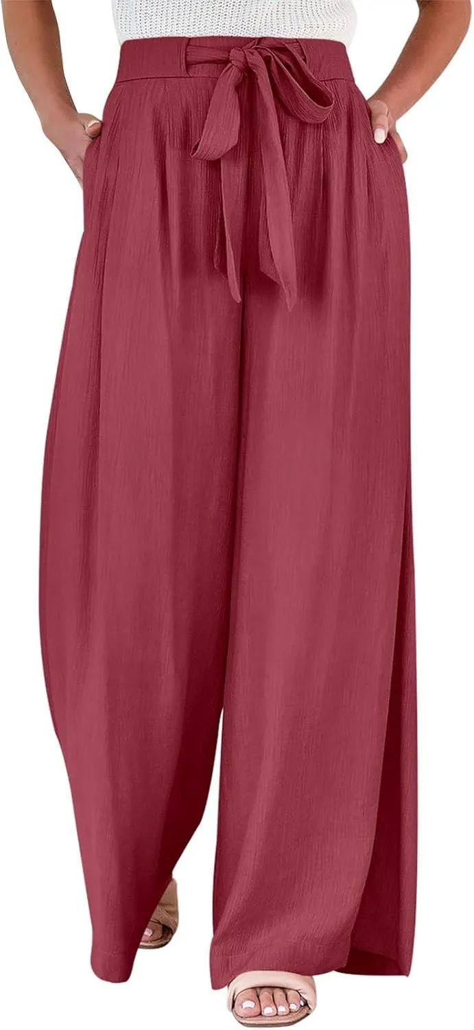 Cotton Linen Womens Capri Pants High Waisted Petite Trousers, Baggy Cargo Pants Women Cargo Wide Leg Summer