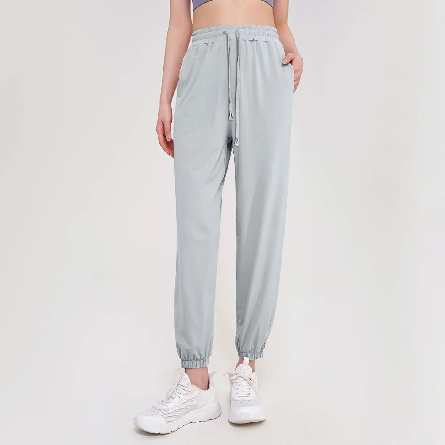 Cotton Linen Womens Sweatpants,Women's Pants Wide Leg Flowy Trousers with Pockets High Waisted Business Casual