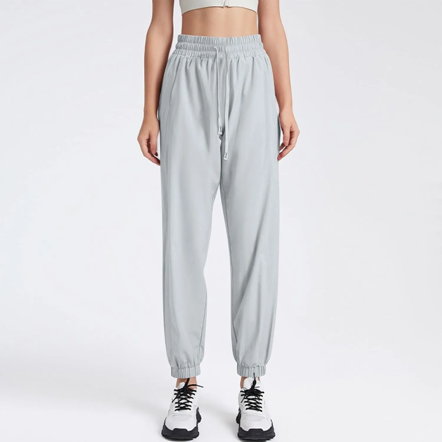 Cotton Linen Womens Sweatpants,Women's Pants Wide Leg Flowy Trousers with Pockets High Waisted Business Casual