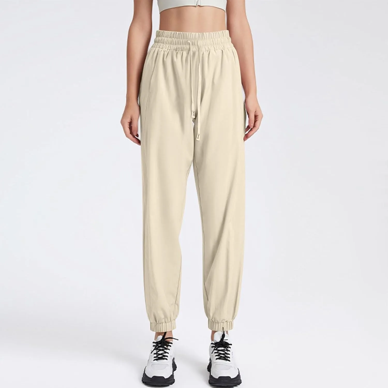 Cotton Linen Womens Sweatpants,Women's Pants Wide Leg Flowy Trousers with Pockets High Waisted Business Casual