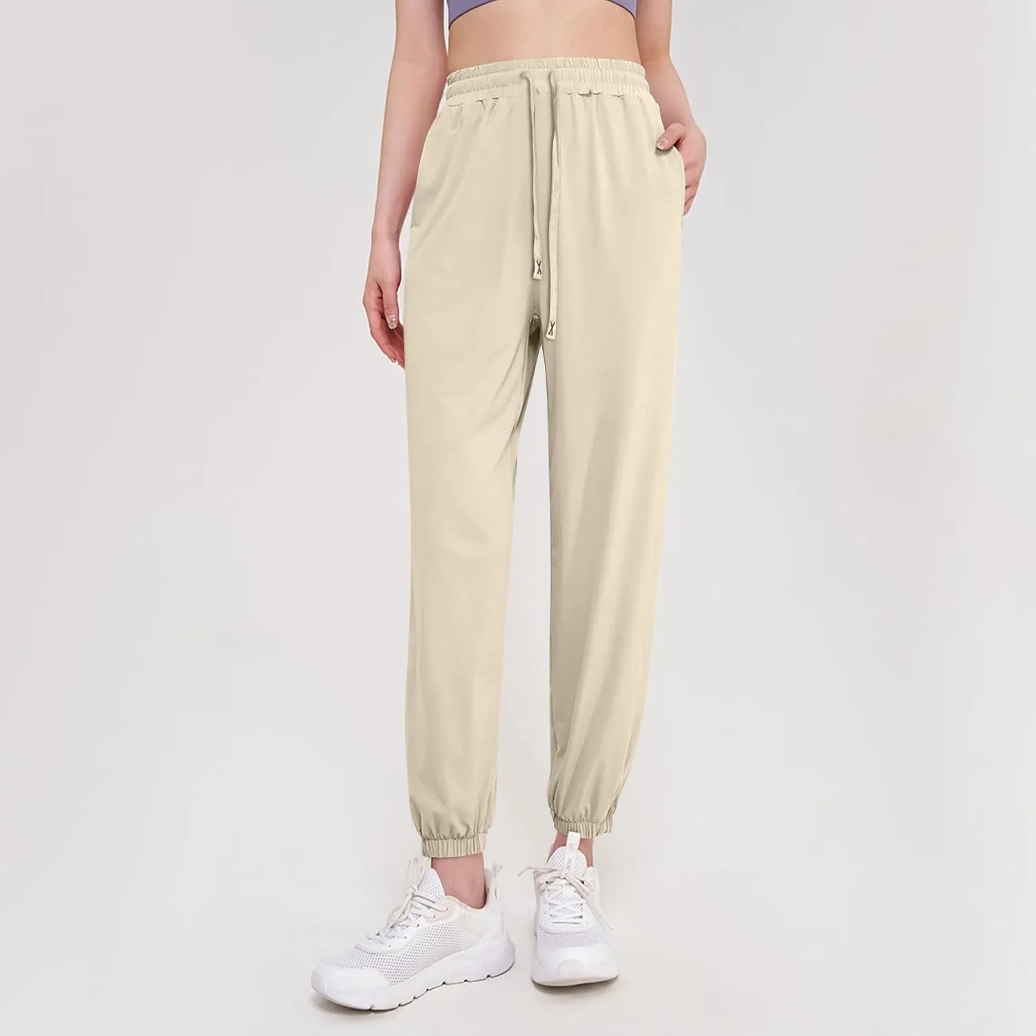 Cotton Linen Womens Sweatpants,Women's Pants Wide Leg Flowy Trousers with Pockets High Waisted Business Casual