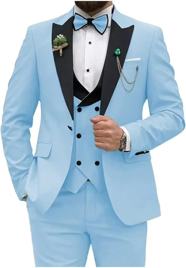 Double Breasted Slim Fit 3 Piece Men's Suit