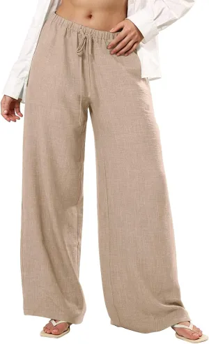 Dress Pants Women Flowy Trousers, Plus Size Pants for Curvy Women Wide Leg Summer Cargo Cotton Linen High Waisted
