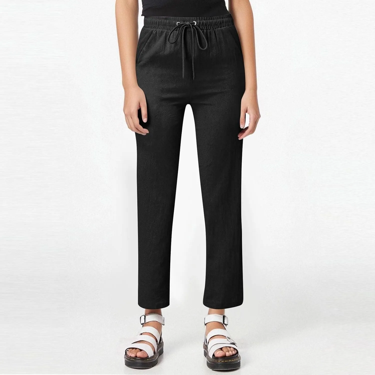 Dress Pants Women High Waisted,Womens Sweatpants Palazzo Straight Leg Trousers Linen Cotton Dressy