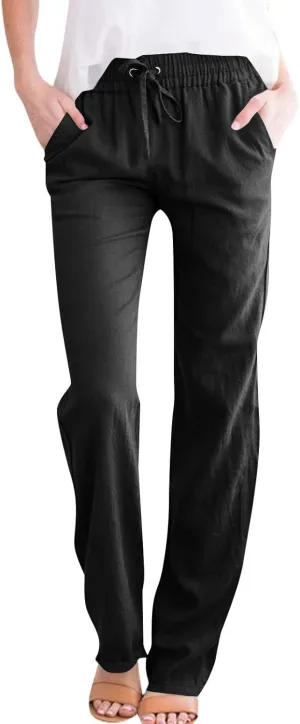 Dress Pants Women High Waisted,Womens Sweatpants Palazzo Straight Leg Trousers Linen Cotton Dressy