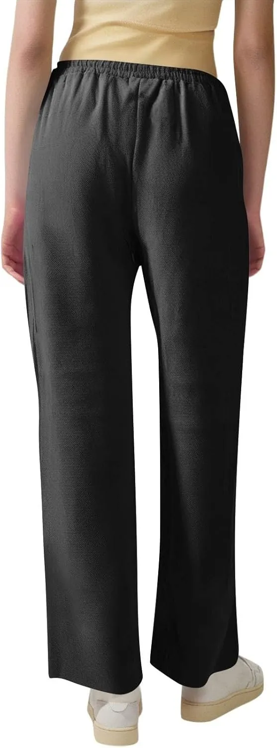 Dress Pants Women High Waisted,Womens Sweatpants Palazzo Straight Leg Trousers Linen Cotton Dressy