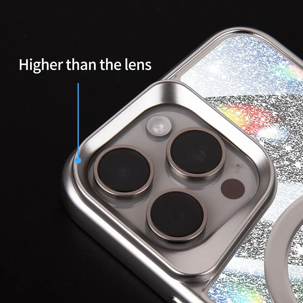 For Iphone 15 Blade Magsafe Magnetic Gradient Glitter Pc Phone Case