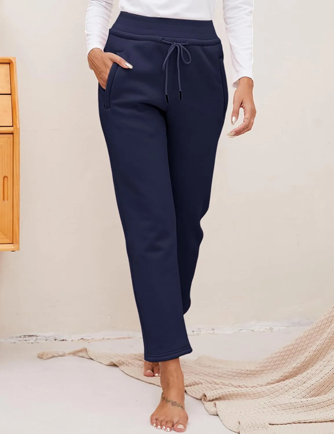 Gihuo Women's Winter Fleece Pants Sherpa Lined Sweatpants Active Running Jogger Pants