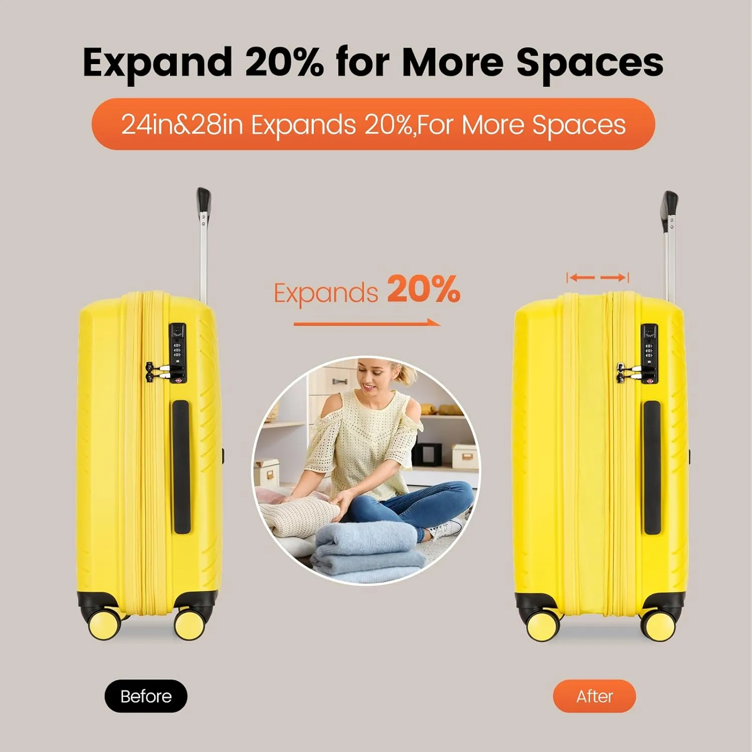 GinzaTravel Rune series expandable 2 Luggage Sets,Lightweight Hardside Suitcase With Spinner Wheels TSA Lock,PP material business fashion suitcase