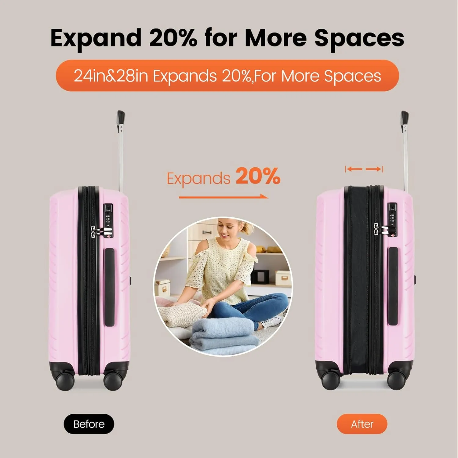 GinzaTravel Rune series expandable 2 Luggage Sets,Lightweight Hardside Suitcase With Spinner Wheels TSA Lock,PP material business fashion suitcase