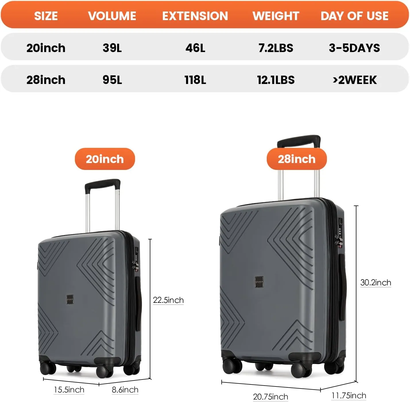 GinzaTravel Rune series expandable 2 Luggage Sets,Lightweight Hardside Suitcase With Spinner Wheels TSA Lock,PP material business fashion suitcase