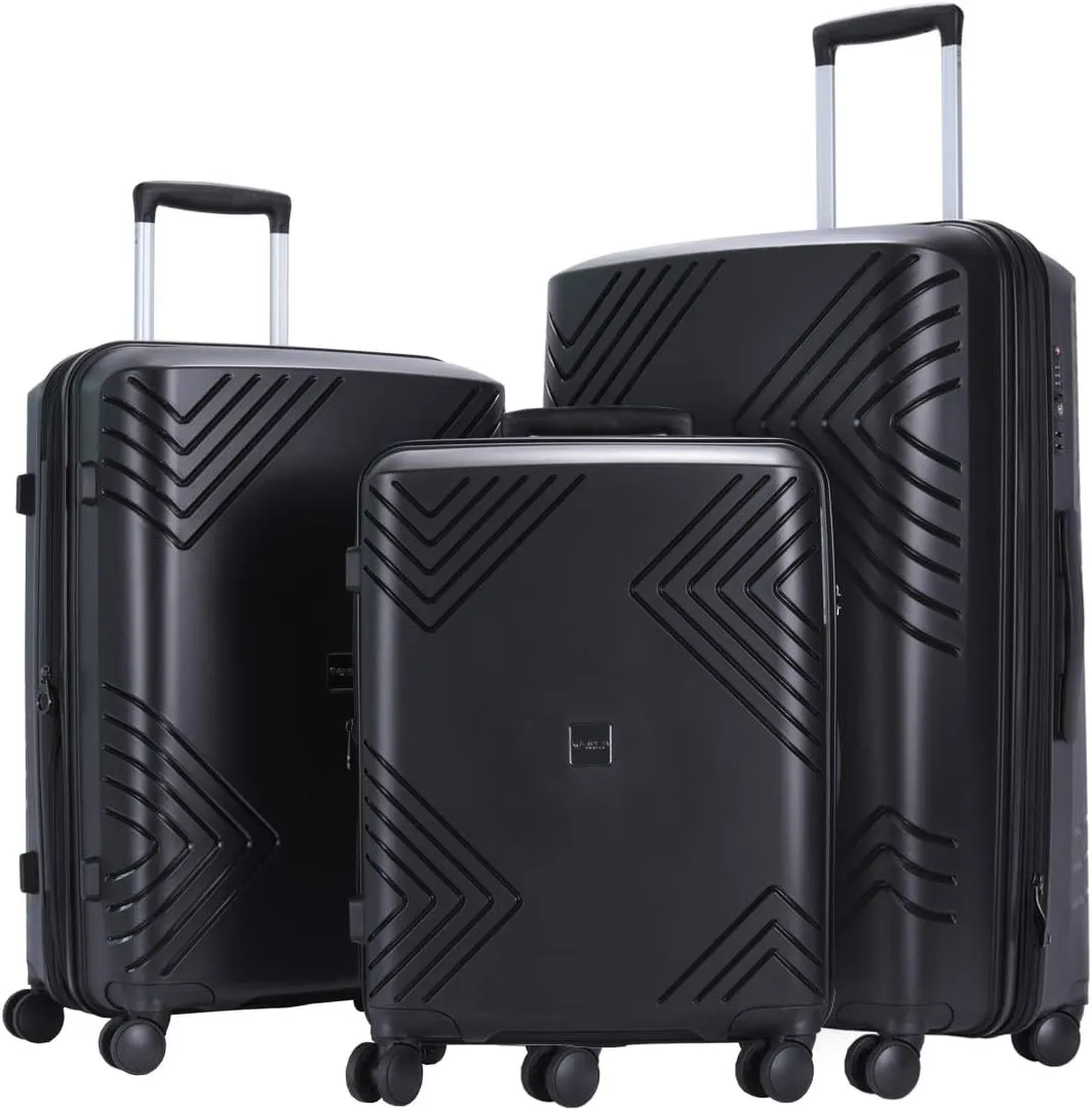 GinzaTravel Rune series expandable 3 Luggage Sets,Lightweight Hardside Suitcase With Spinner Wheels TSA Lock,PP material business fashion suitcase