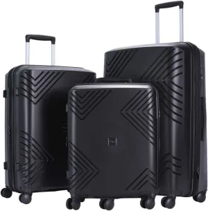 GinzaTravel Rune series expandable 3 Luggage Sets,Lightweight Hardside Suitcase With Spinner Wheels TSA Lock,PP material business fashion suitcase