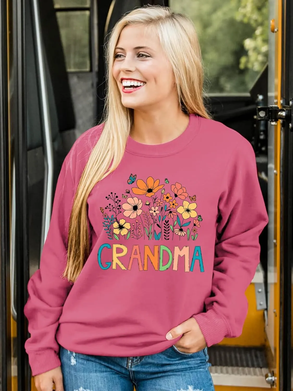 Grandma Sweatshirt Women Floral Grandma Sweatshirt Wildflower Graphic Casual Fall Pullover Tops