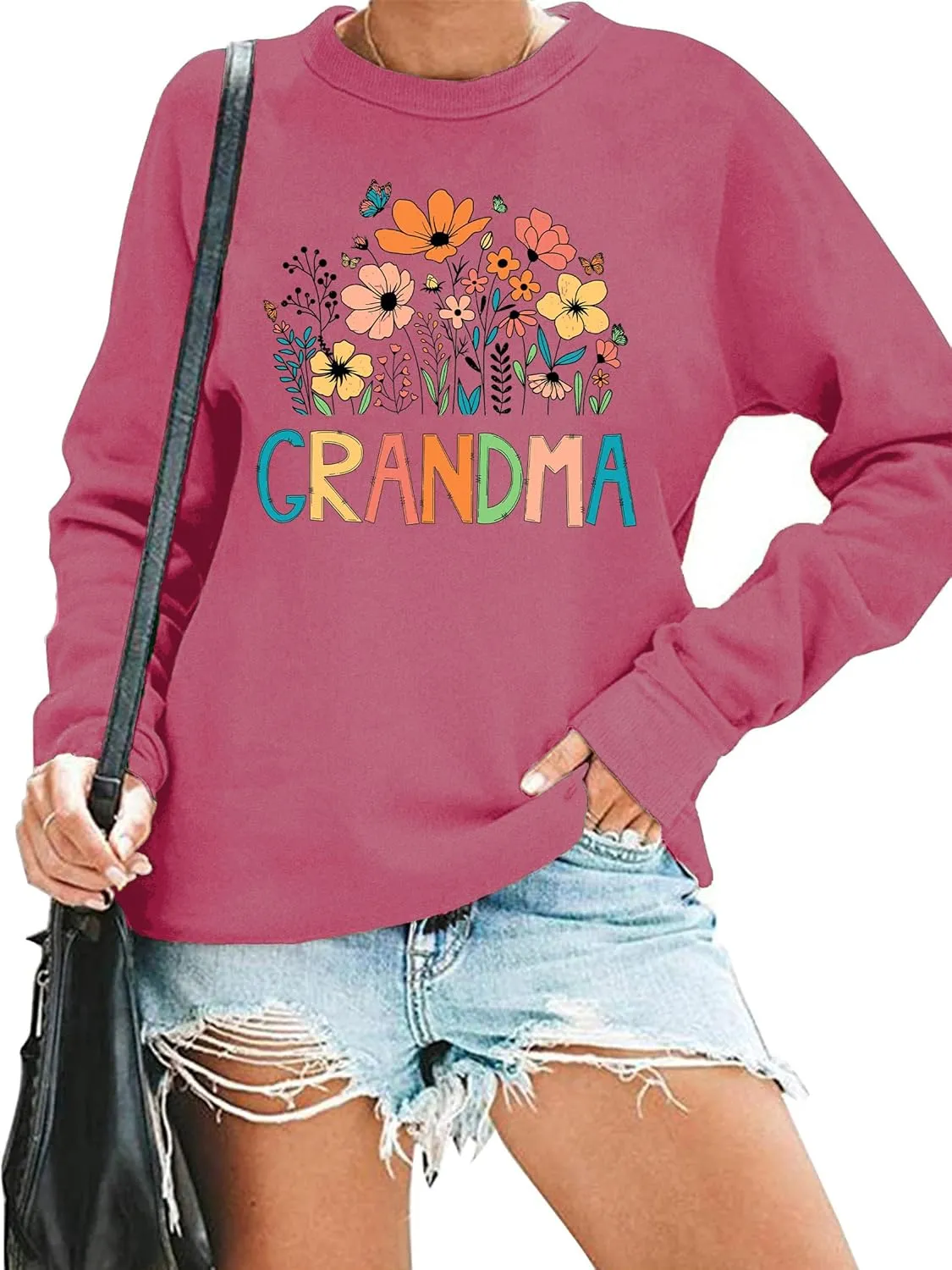 Grandma Sweatshirt Women Floral Grandma Sweatshirt Wildflower Graphic Casual Fall Pullover Tops
