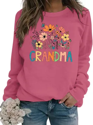 Grandma Sweatshirt Women Floral Grandma Sweatshirt Wildflower Graphic Casual Fall Pullover Tops