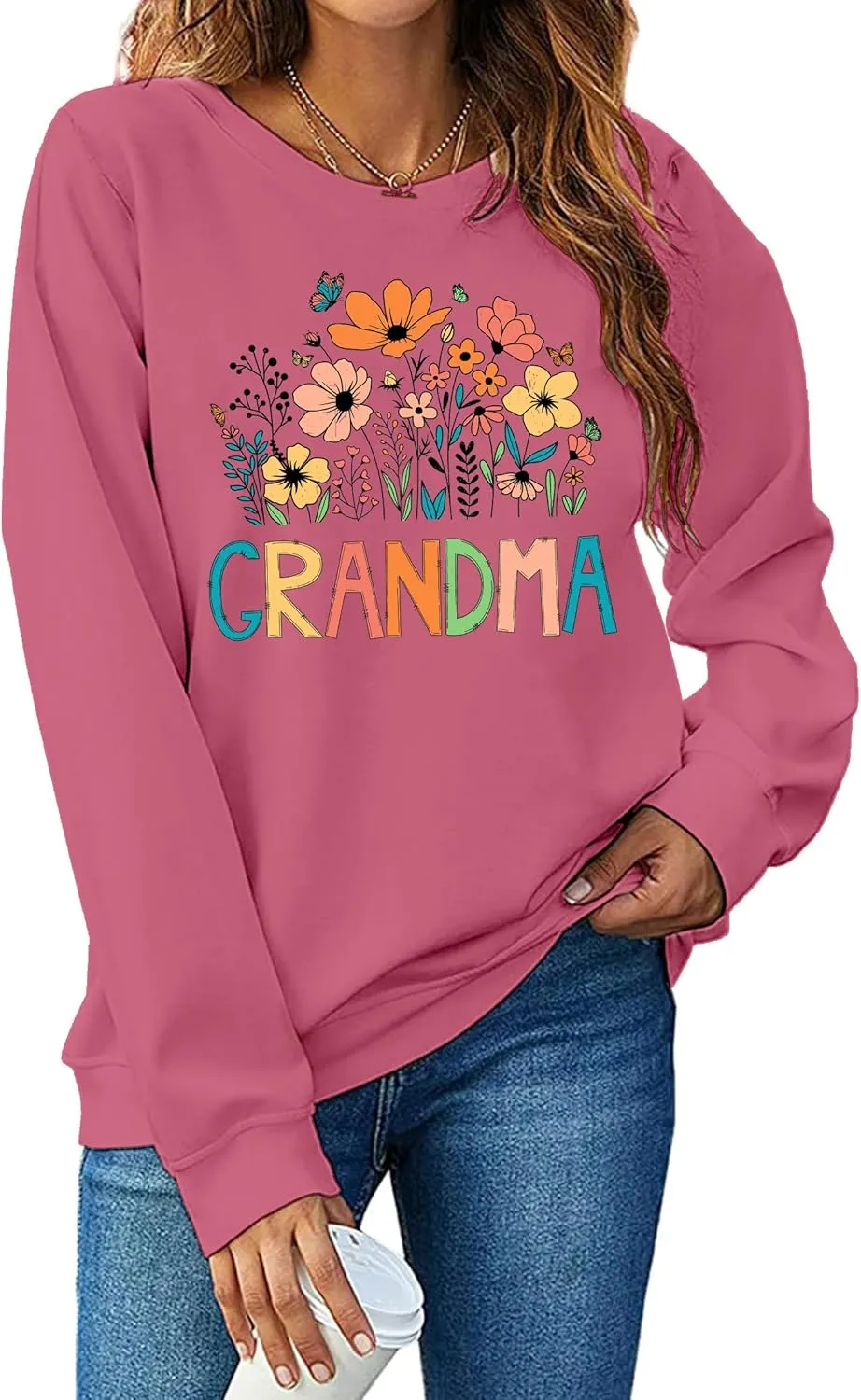 Grandma Sweatshirt Women Floral Grandma Sweatshirt Wildflower Graphic Casual Fall Pullover Tops