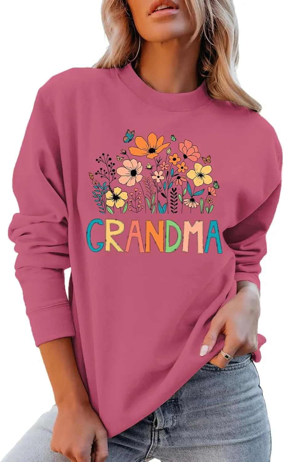 Grandma Sweatshirt Women Floral Grandma Sweatshirt Wildflower Graphic Casual Fall Pullover Tops