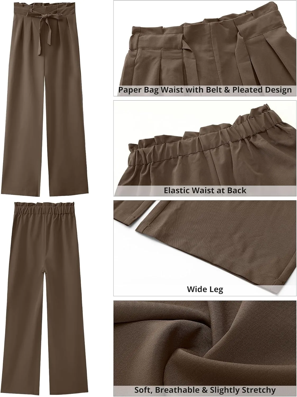GRAPENT Dress Pants Women High Waisted Wide Leg Work Pants Dressy Casual Trendy Elastic Waist Pleated Belted Trousers