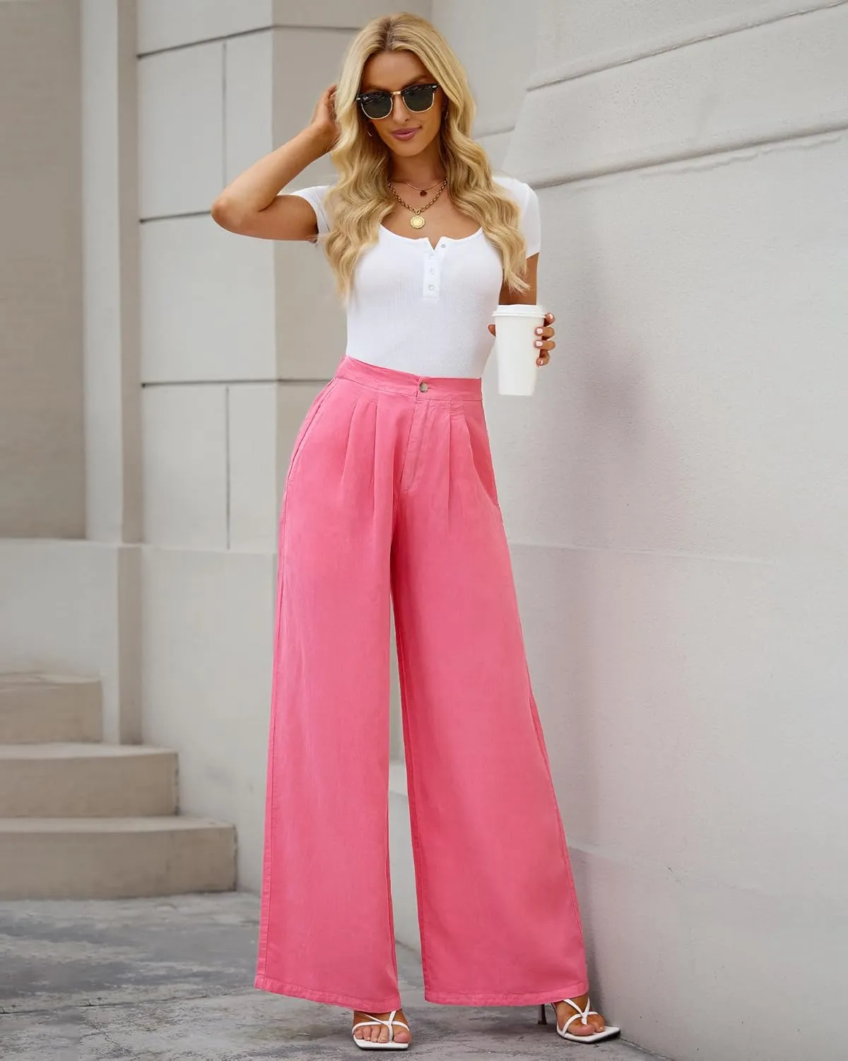 GRAPENT Wide Leg Pants for Women High Waisted Jeans Palazzo Pants Lightweight Summer Beach Flowy Trousers Y2K