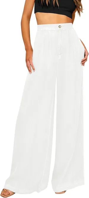GRAPENT Wide Leg Pants for Women High Waisted Jeans Palazzo Pants Lightweight Summer Beach Flowy Trousers Y2K