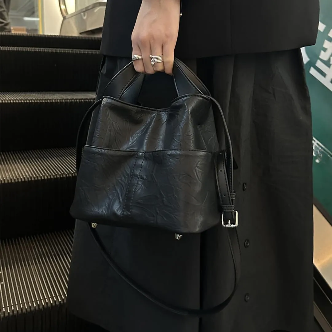 Handbag Genuine Leather Soft Bucket Bag for Women Stylish Shoulder Bag Satchel Ladies Daily Clutch Bag Crossbody Bag