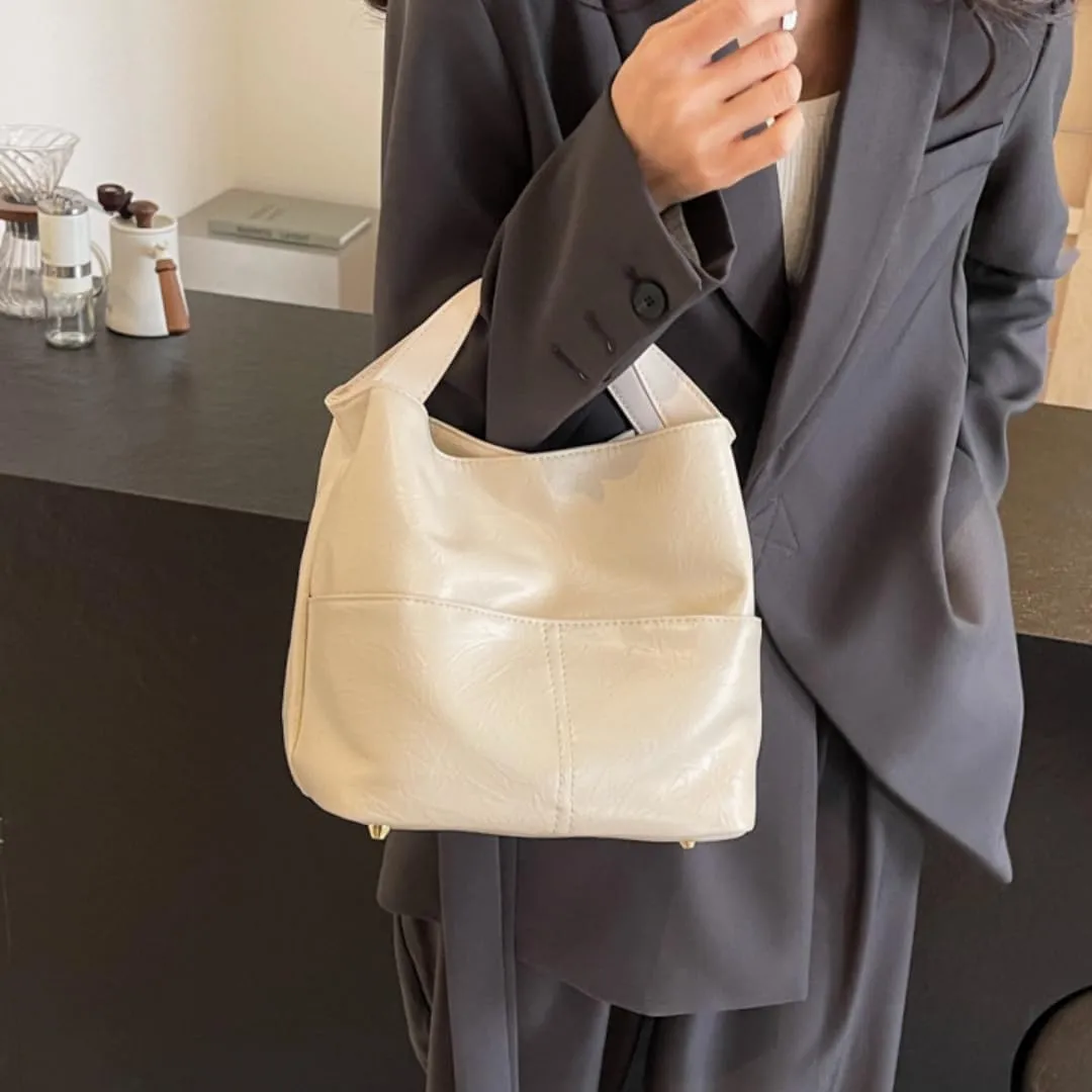 Handbag Genuine Leather Soft Bucket Bag for Women Stylish Shoulder Bag Satchel Ladies Daily Clutch Bag Crossbody Bag
