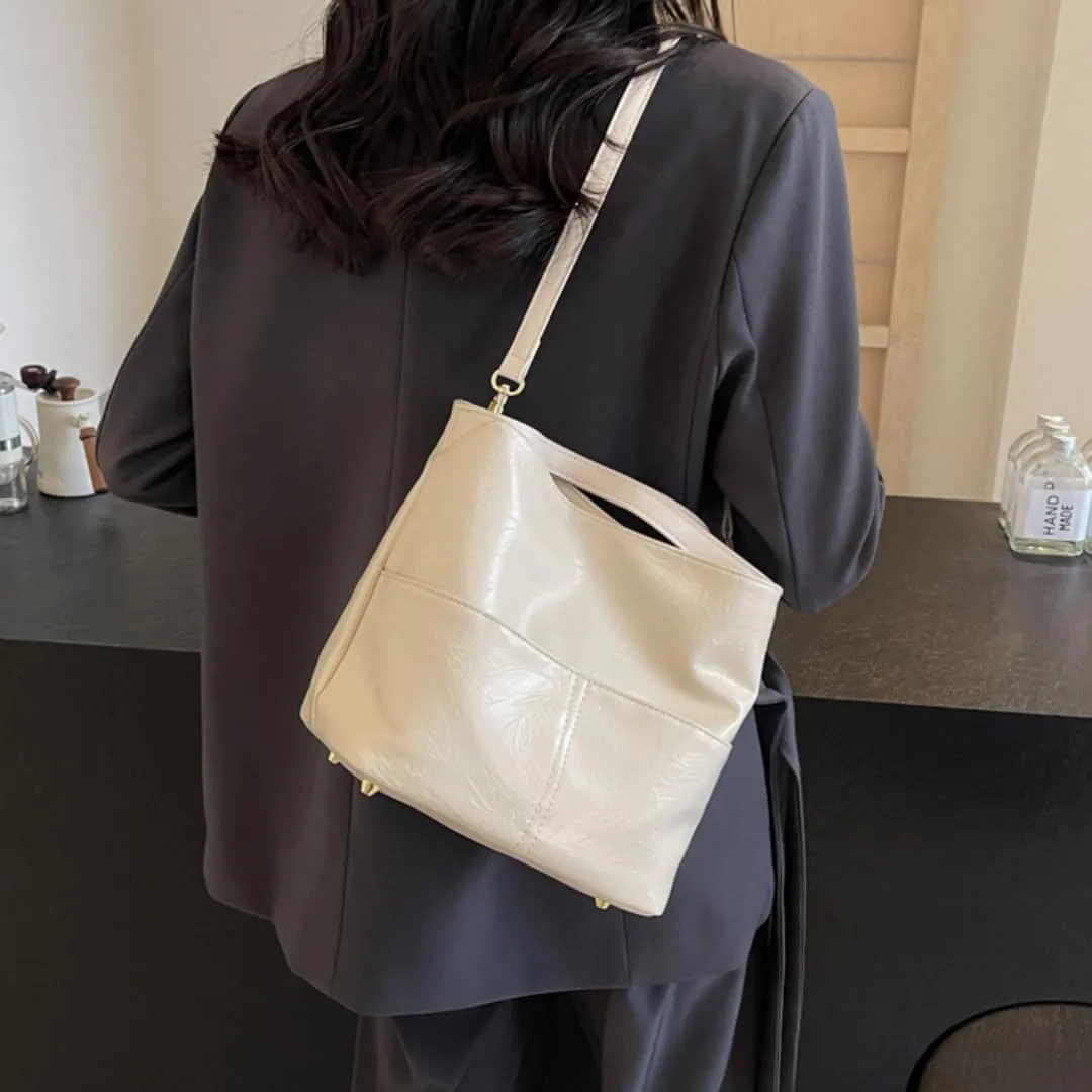 Handbag Genuine Leather Soft Bucket Bag for Women Stylish Shoulder Bag Satchel Ladies Daily Clutch Bag Crossbody Bag