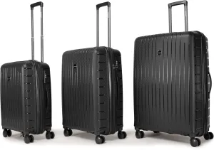 hard luggage set, made of PP durable and lightweight hard shell suitcase with universal wheels (22/26/30 in) (BLACK)